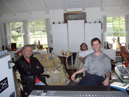 Barry Gibb and John Merchant at a home studio